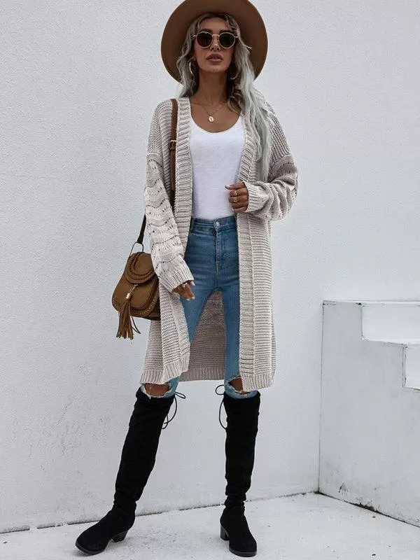 Open Knit Long Women Cardigan Sweater