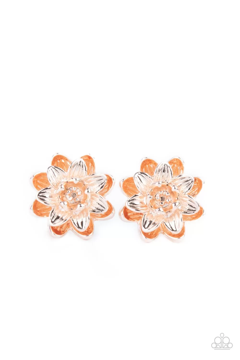 Paparazzi Earring ~ Water Lily Love - Rose Gold Studs Earring