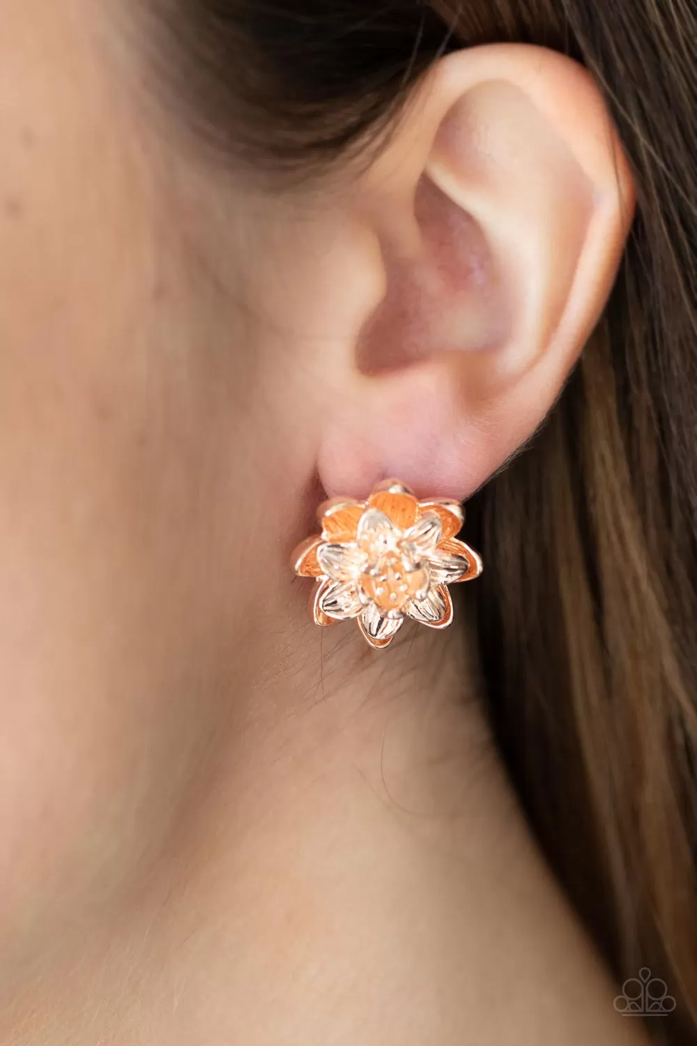 Paparazzi Earring ~ Water Lily Love - Rose Gold Studs Earring