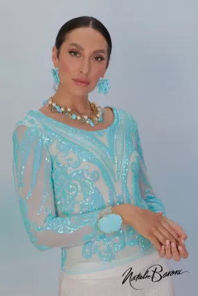 Persian Turquoise Sequin Top - La Scala