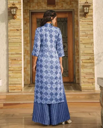 Plus Size Blue Rayon Digital Print Kurti Pant Set Of 2