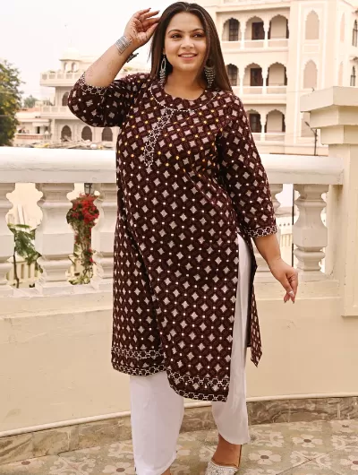 Plus Size Maroon Cotton Kurti