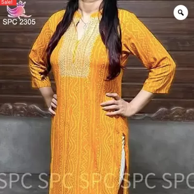 Plus Size Yellow Bandhani Cotton Kurti