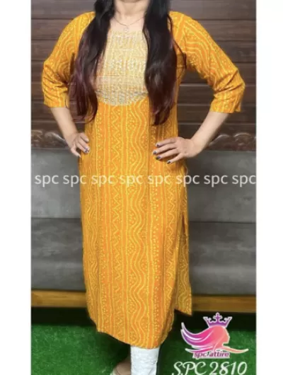 Plus Size Yellow Bandhani Cotton Kurti