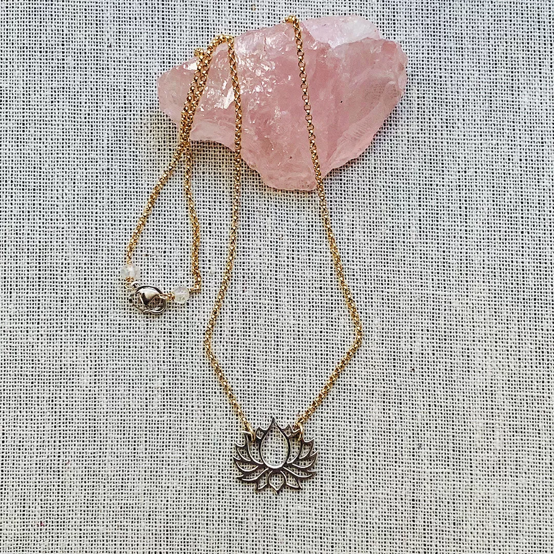 Proudest Bloom - Silver and Gold Mix Metal Lotus Necklace