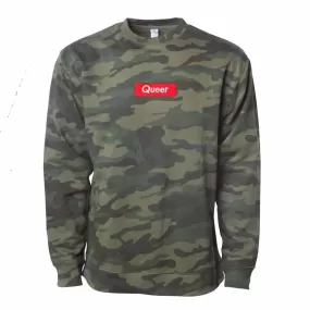 Queer Camo Crew Sweatshirt supporting Trevor Project