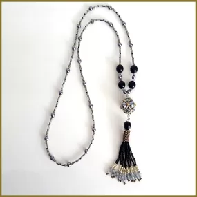 "NEW" Black Beaded Tassel and Hematite