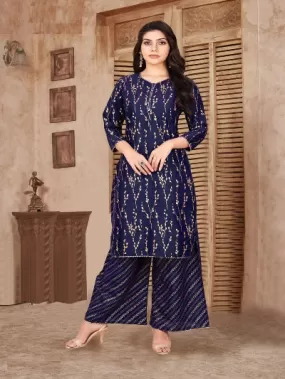 Rayon Foil Print Kurti Palazzo Set