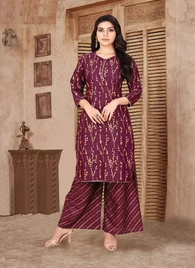 Rayon Foil Print Kurti Palazzo Set