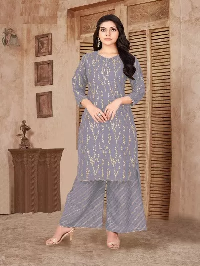 Rayon Foil Print Kurti Palazzo Set