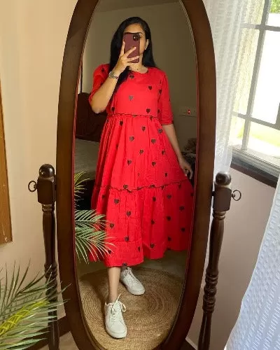 Red Valentine Special Cotton Middi Dress