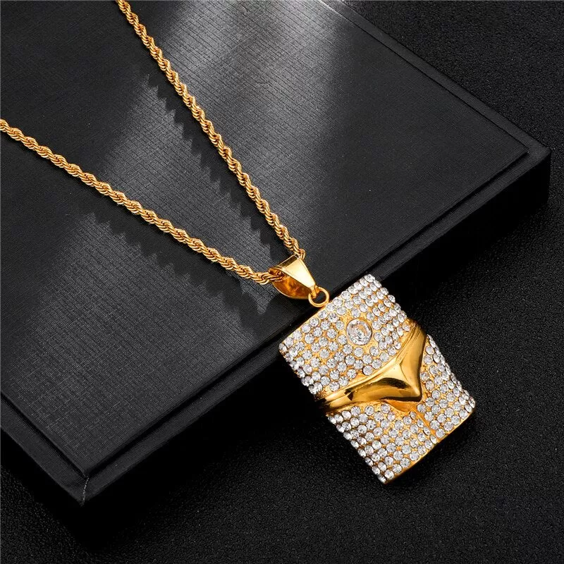 Rhinestone-Studded Underwear Bling 316L Stainless Steel Hip-hop Pendant Necklace