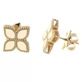 Roberto Coin Princess Flower Plain Stud Earrings 18K Yellow Gold