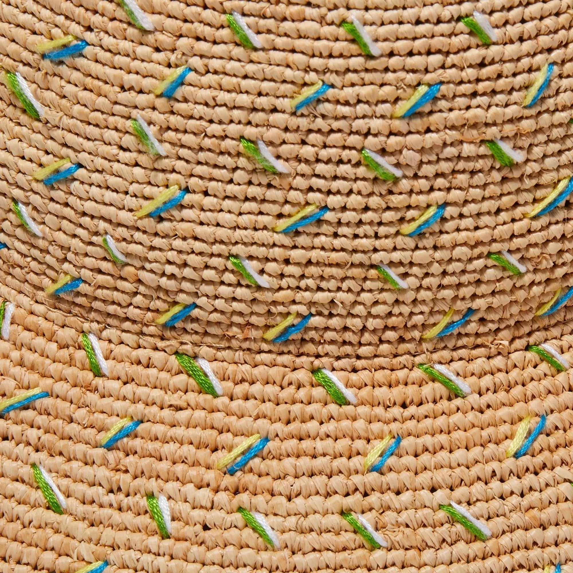 SAND FLECK EMBROIDERED ROUND RAFFIA BUCKET HAT