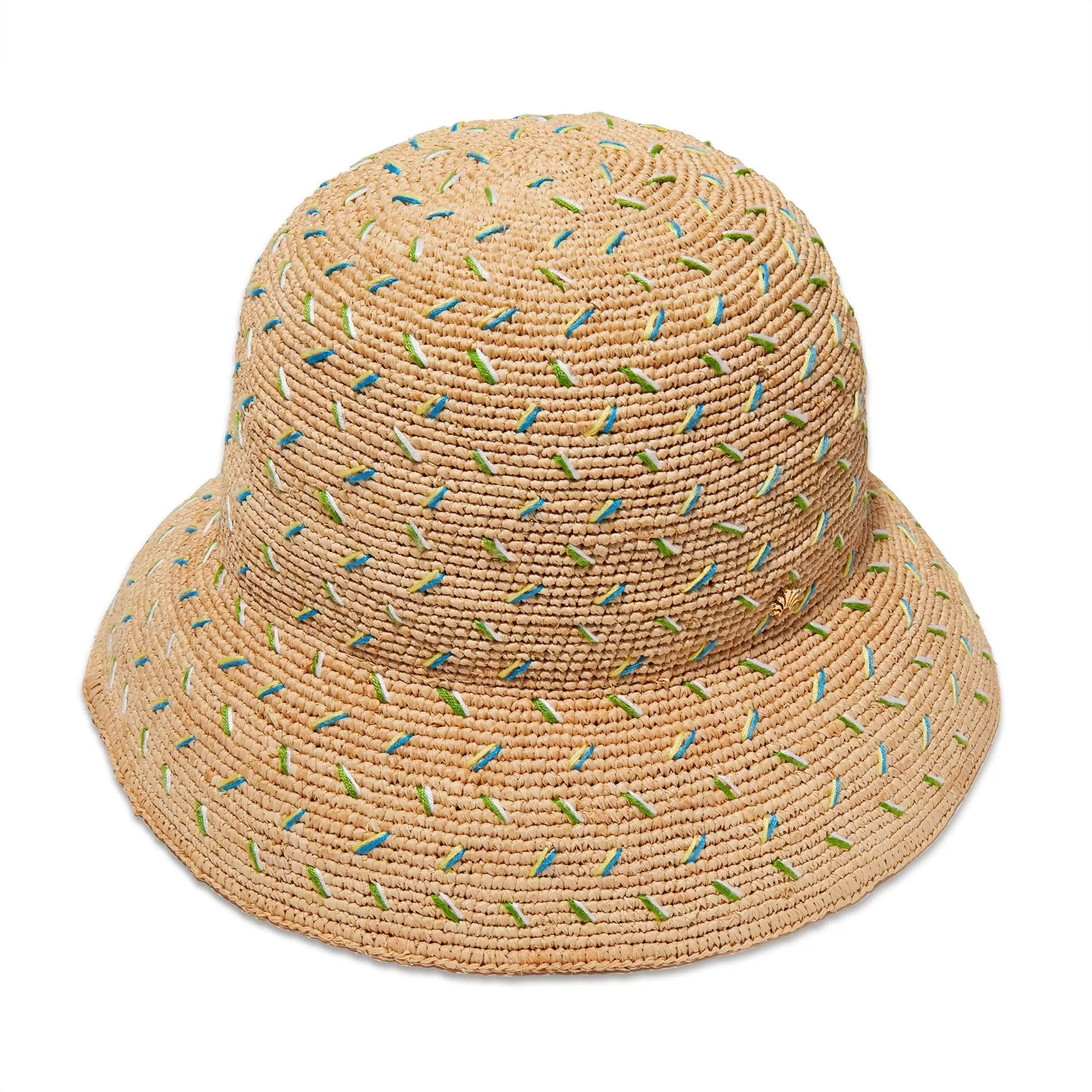 SAND FLECK EMBROIDERED ROUND RAFFIA BUCKET HAT