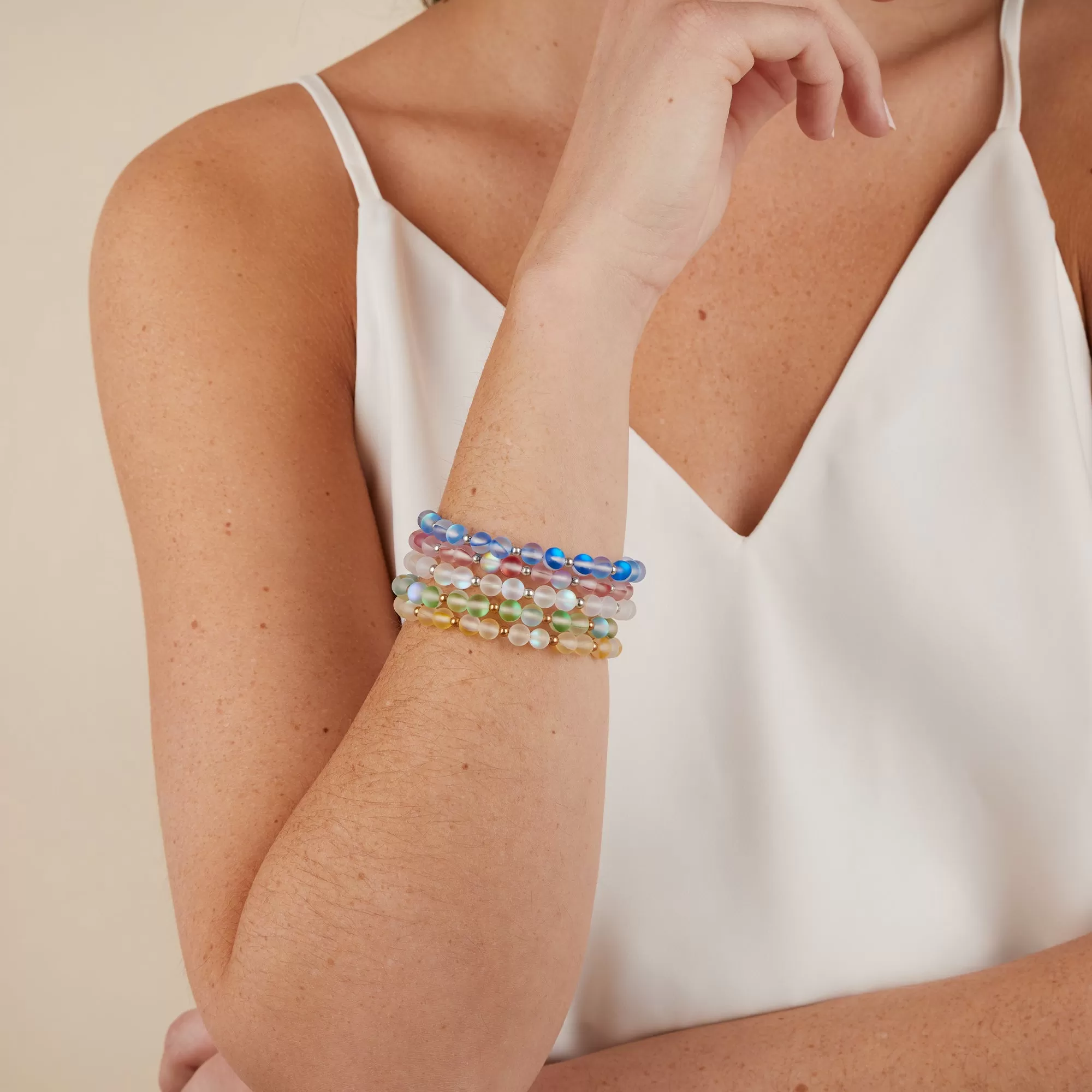 Seaglass Beaded Bangle, Sunlight