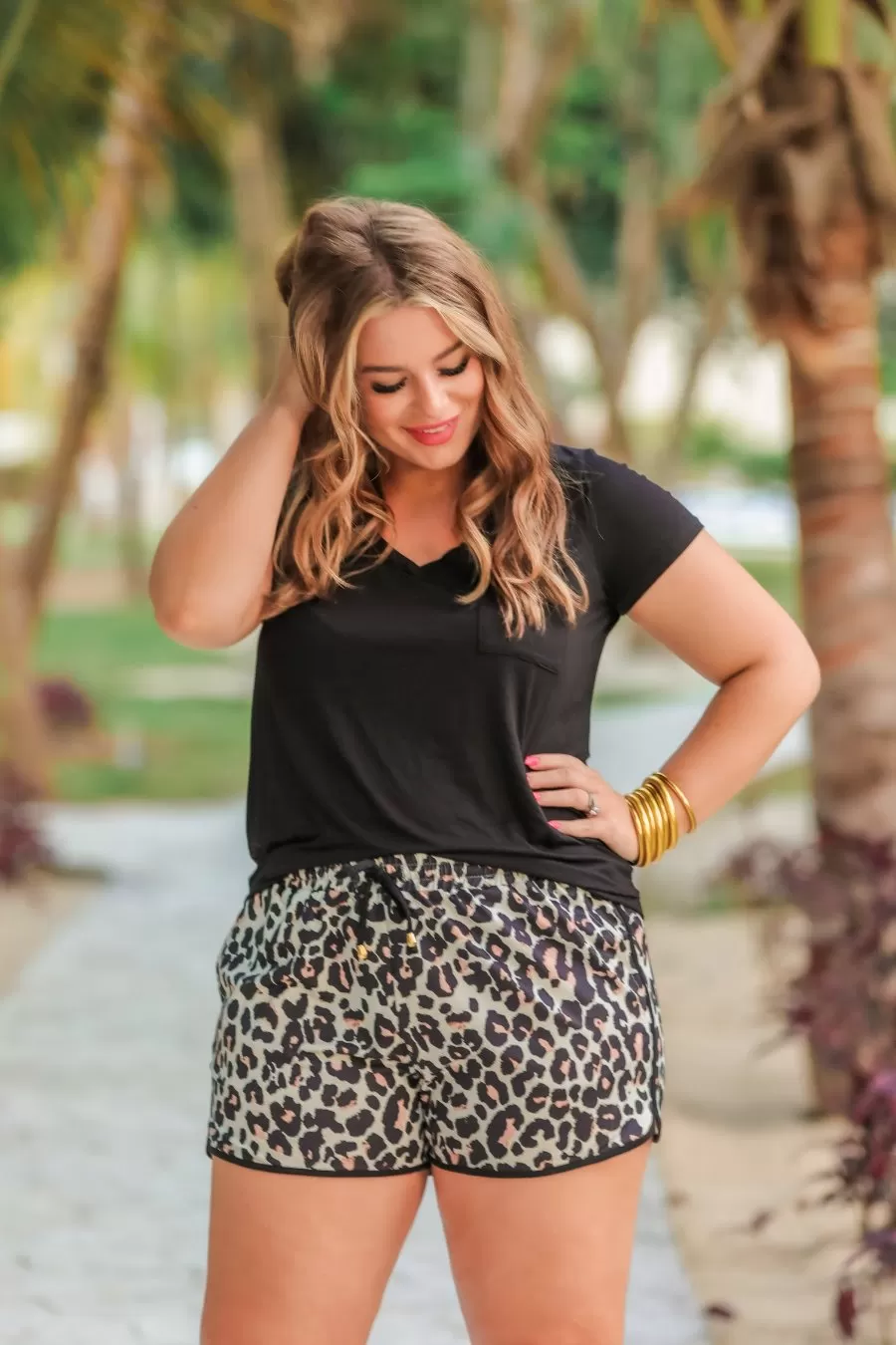 Side Hustle Leopard Drawstring Everyday Shorts