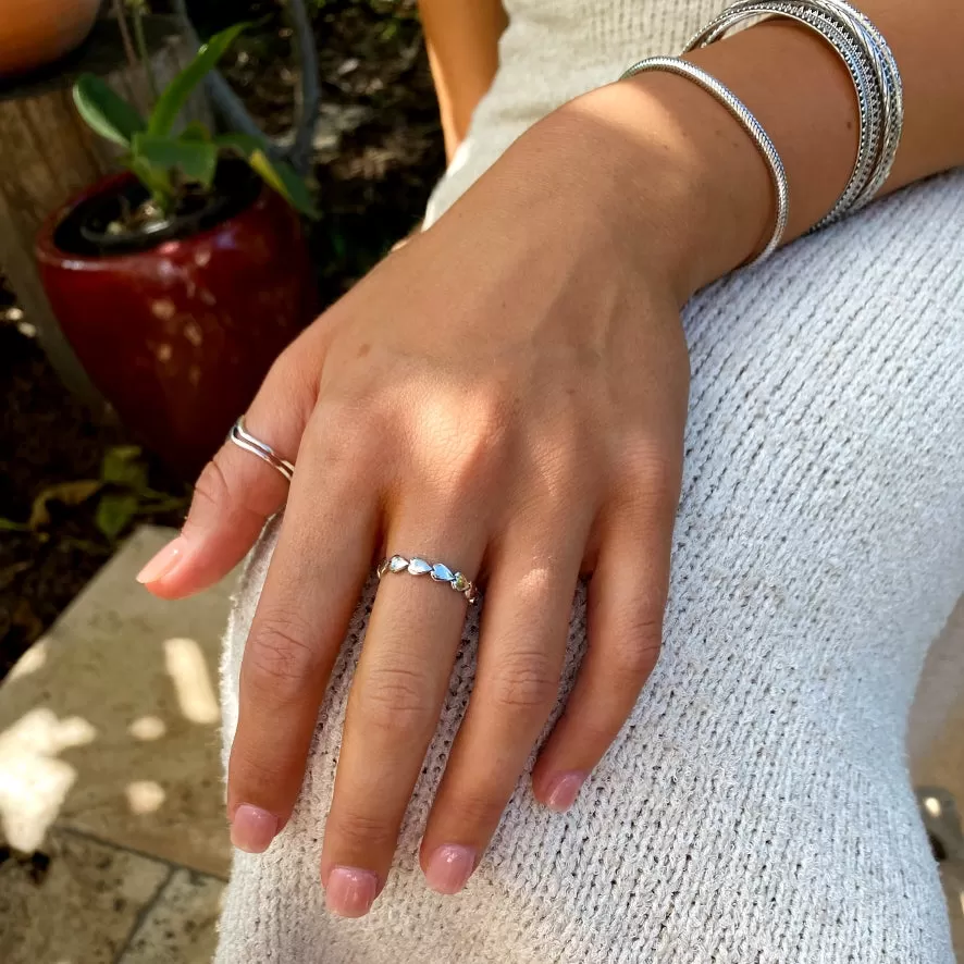 Silver Band of Hearts Ring