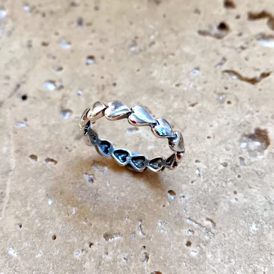 Silver Band of Hearts Ring