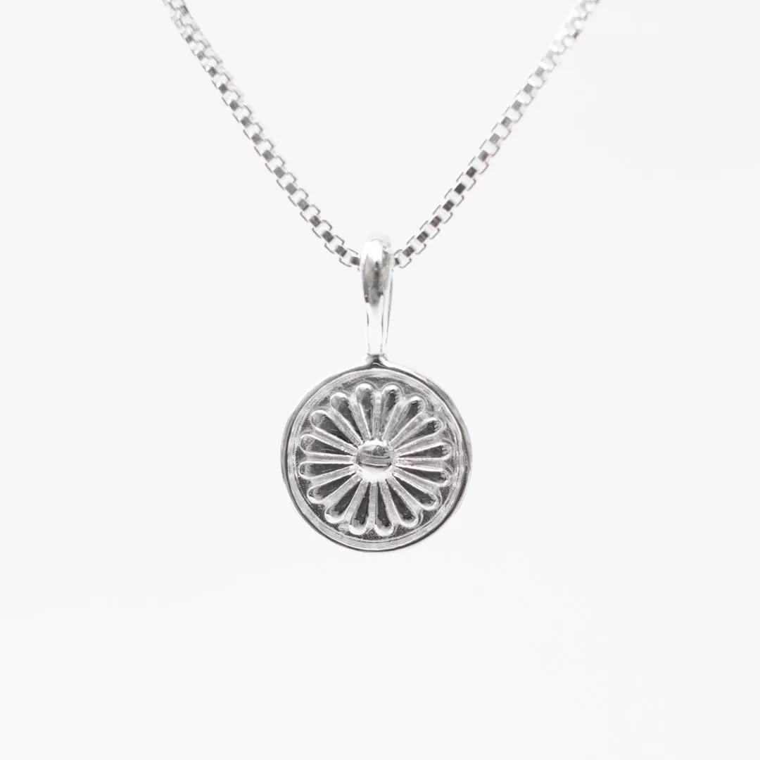 Silver India Temple Flower Disc Necklace