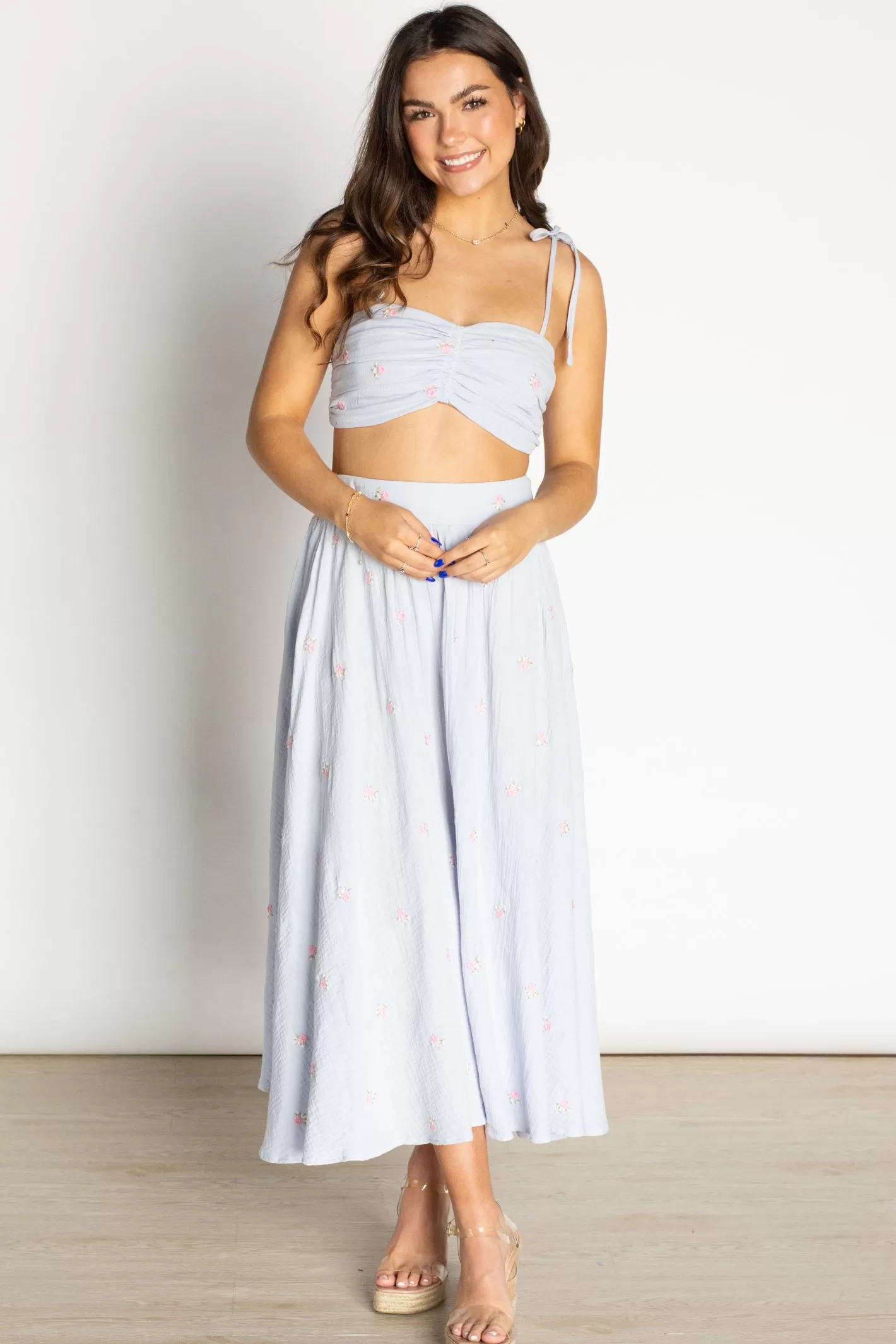 Sunny Match Blue Crop Top and Skirt Set