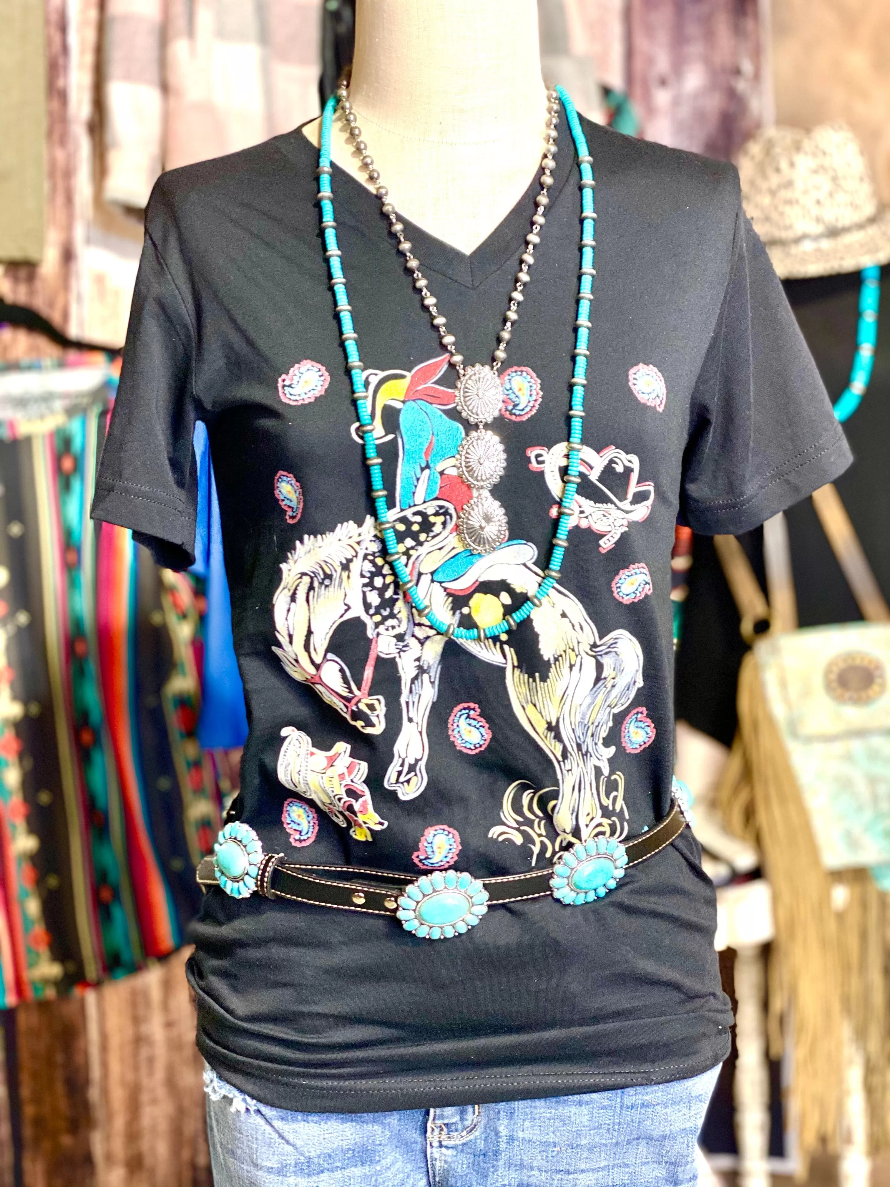 The Paisley Cowboy Bronc V Neck Tee