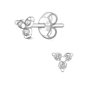 Three Petal Flower CZ Stud Earrings Sterling Silver