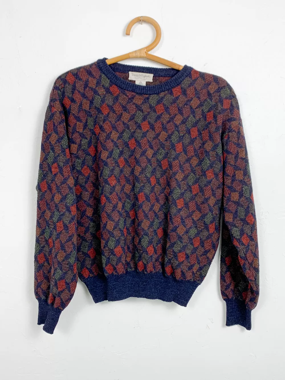 Tricots SR Irregular Diamond Print Cropped Wool Sweater