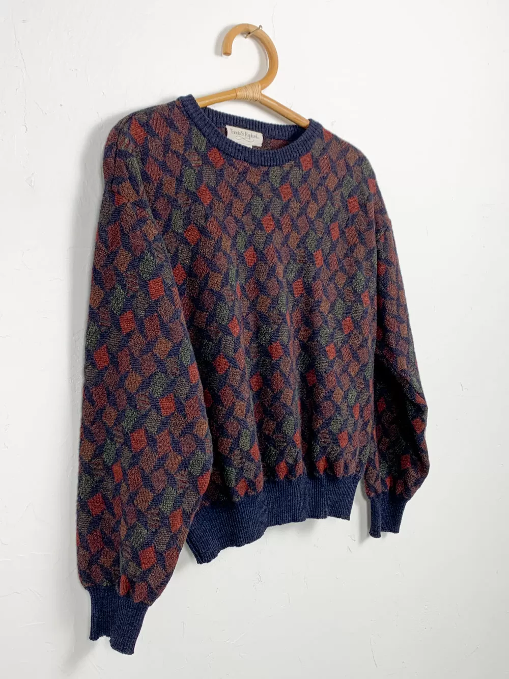 Tricots SR Irregular Diamond Print Cropped Wool Sweater