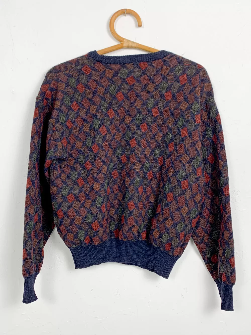 Tricots SR Irregular Diamond Print Cropped Wool Sweater