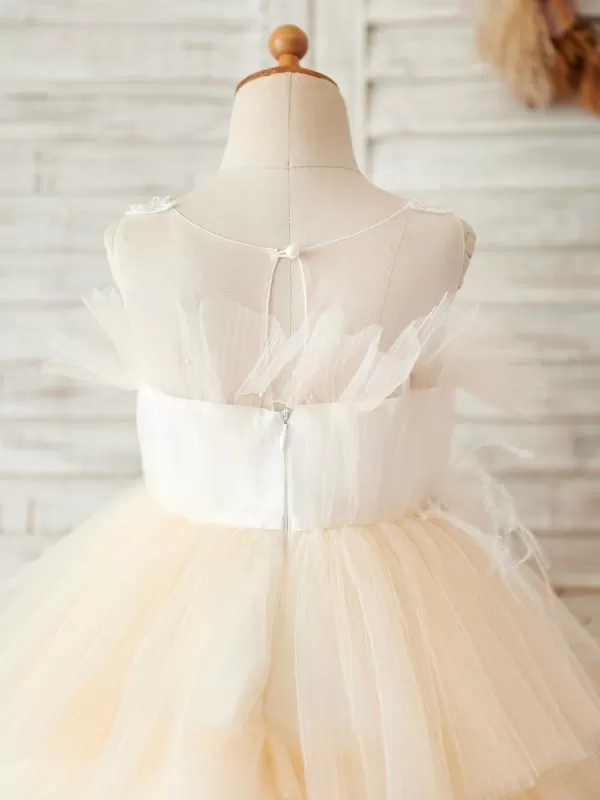 Tulle Sleeveless Knee-Length Princess Silhouette Beaded Kids Pale Mauve Party Dresses