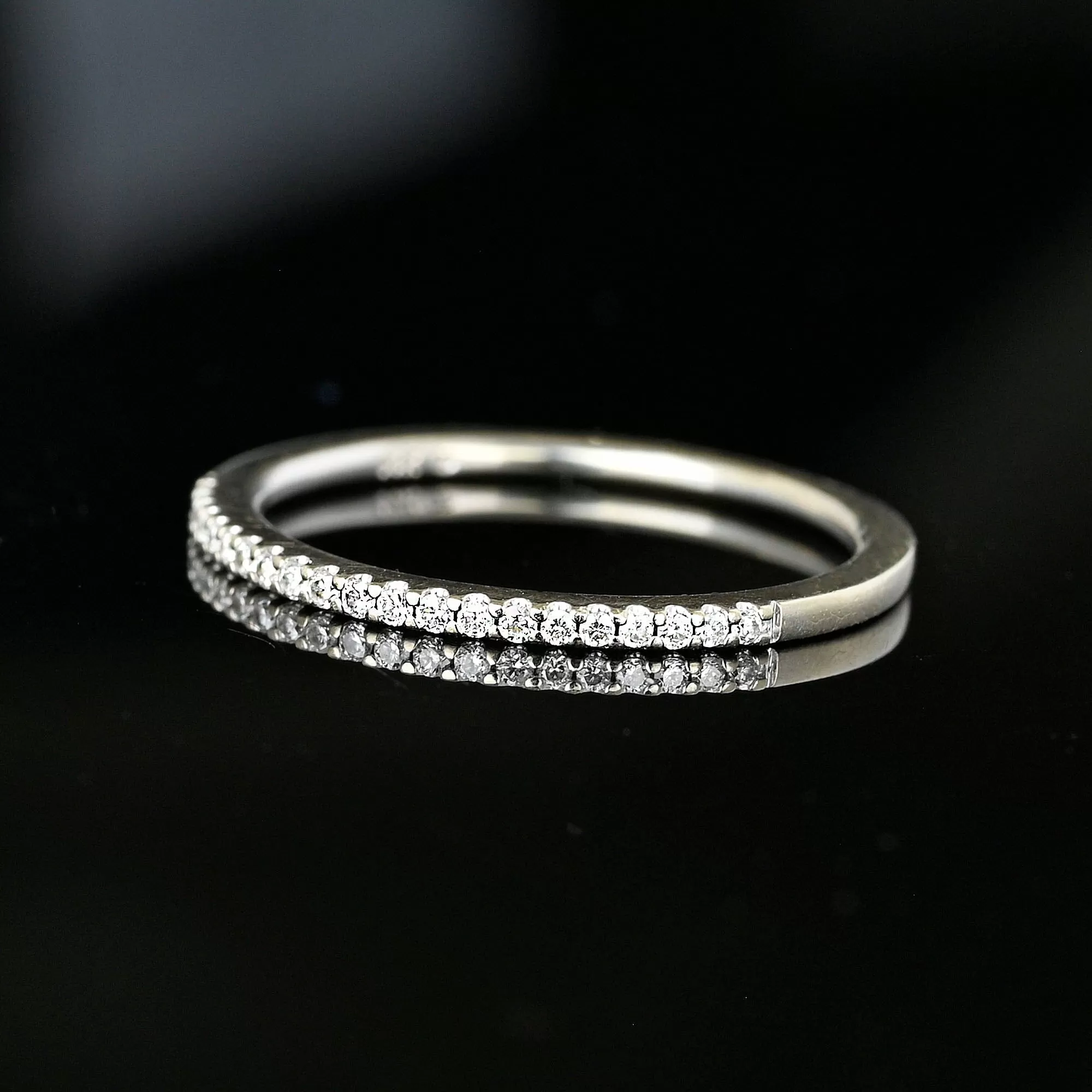 Vintage 14K White Gold Half Eternity Thin Diamond Ring Band