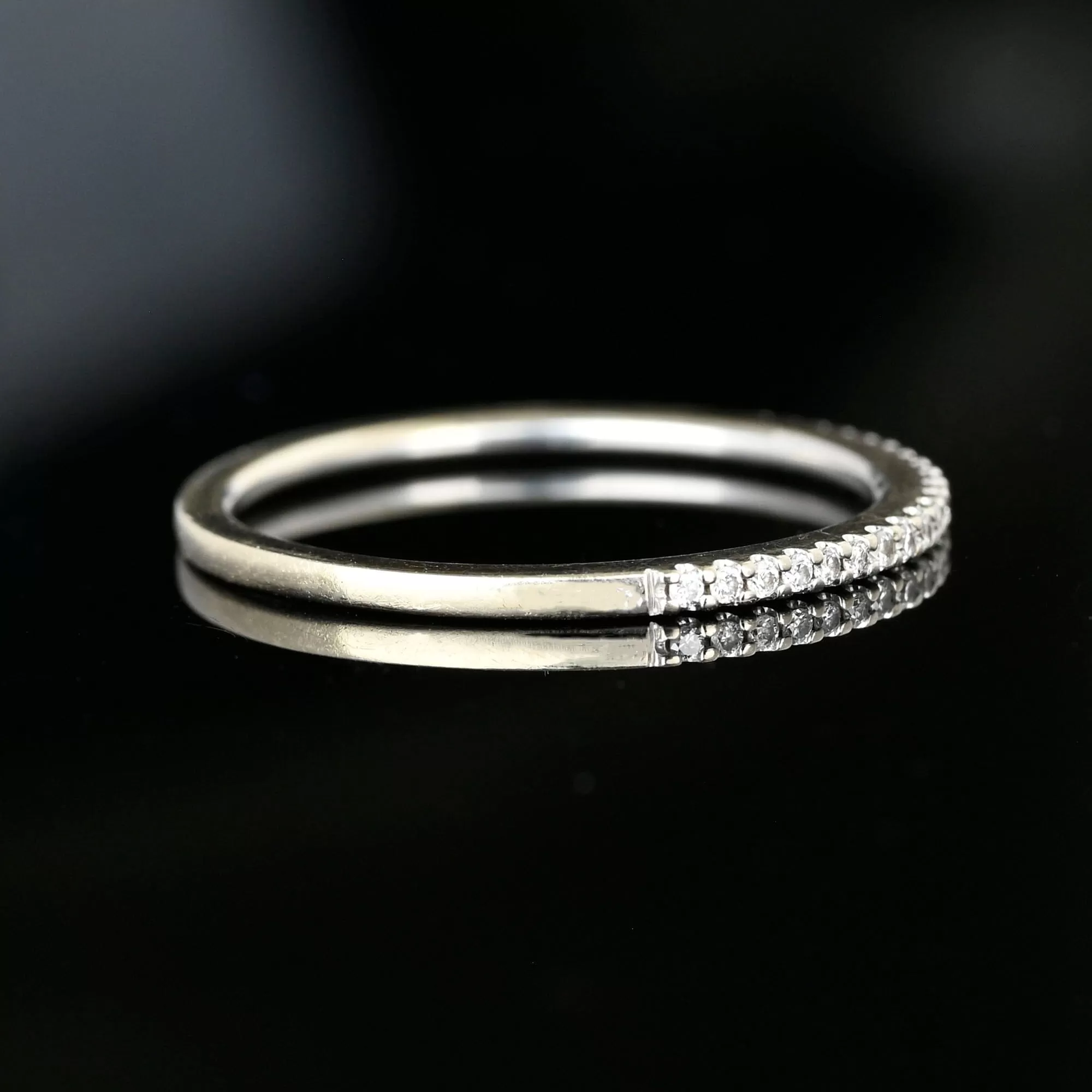 Vintage 14K White Gold Half Eternity Thin Diamond Ring Band