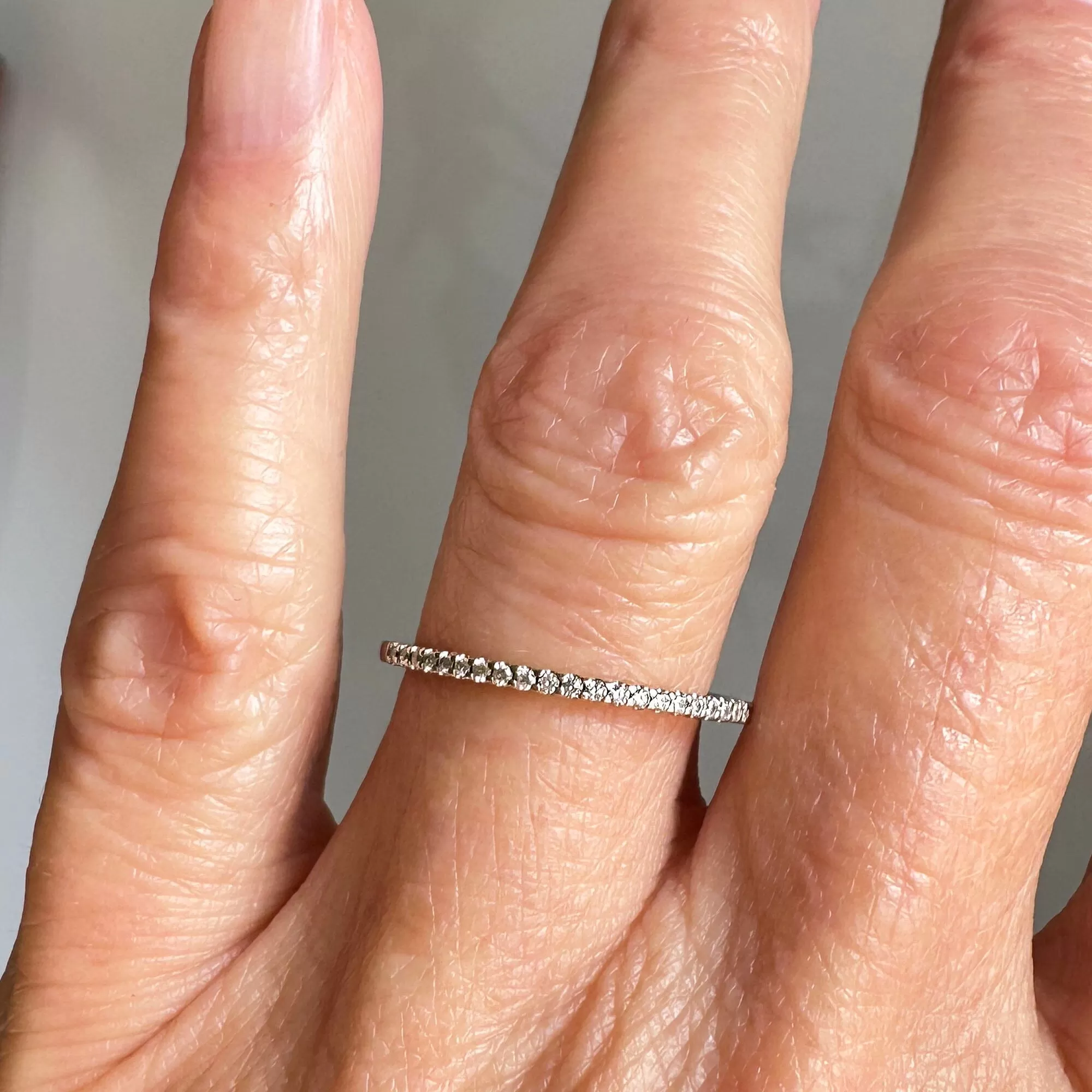 Vintage 14K White Gold Half Eternity Thin Diamond Ring Band