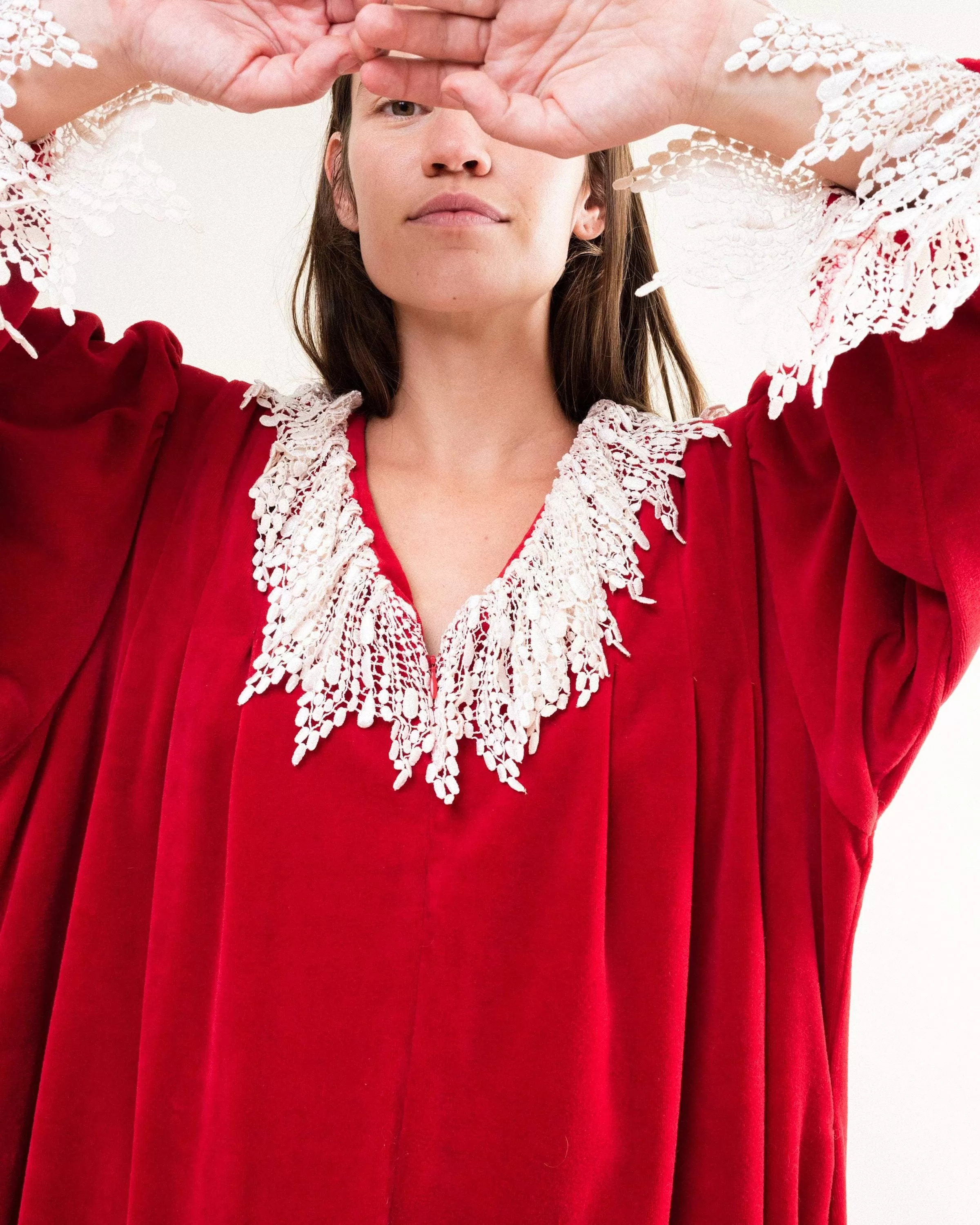 Vintage Cherry Red Velour Maxi Kaftan Dress (S-L)