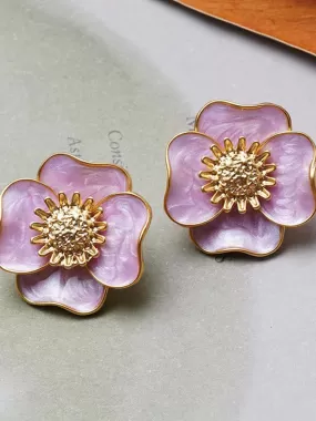 Vintage Violet Petal Alloy Earrings