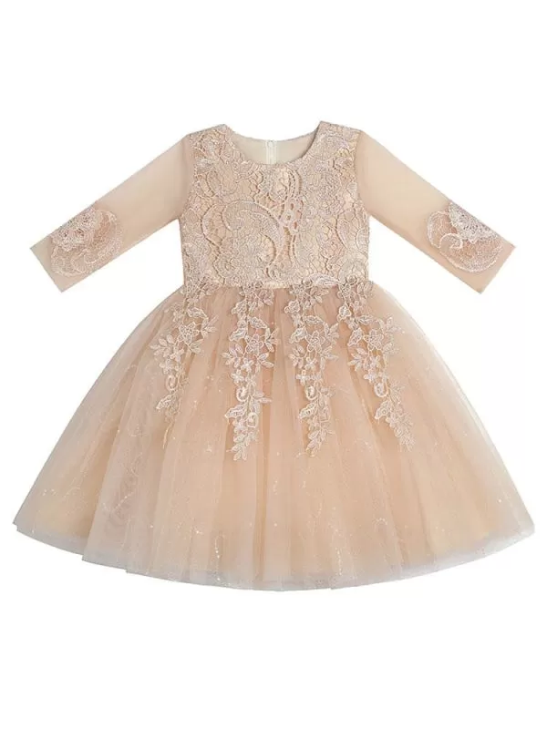 White Lace Tulle A-Line Flower Girl Dresses Sleeveless Knee-Length Kids Party Dresses