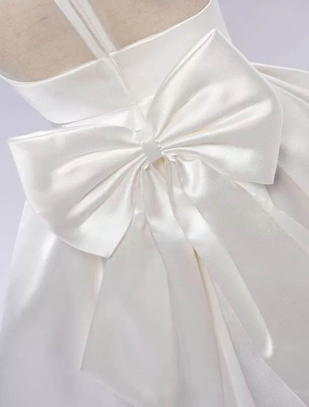 White Satin Pageant Dinner Dress Tutu Toddlers Knee Length Flower Girl Dress