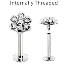 WildKlass Internally Threaded 316L Stainless Steel CZ Flower Labret