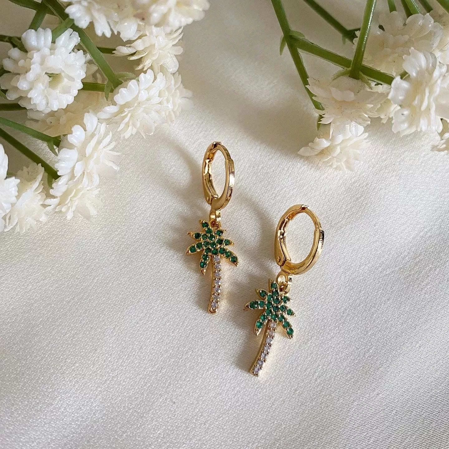 Wisteria London Palm Tree Huggie Hoop Earrings