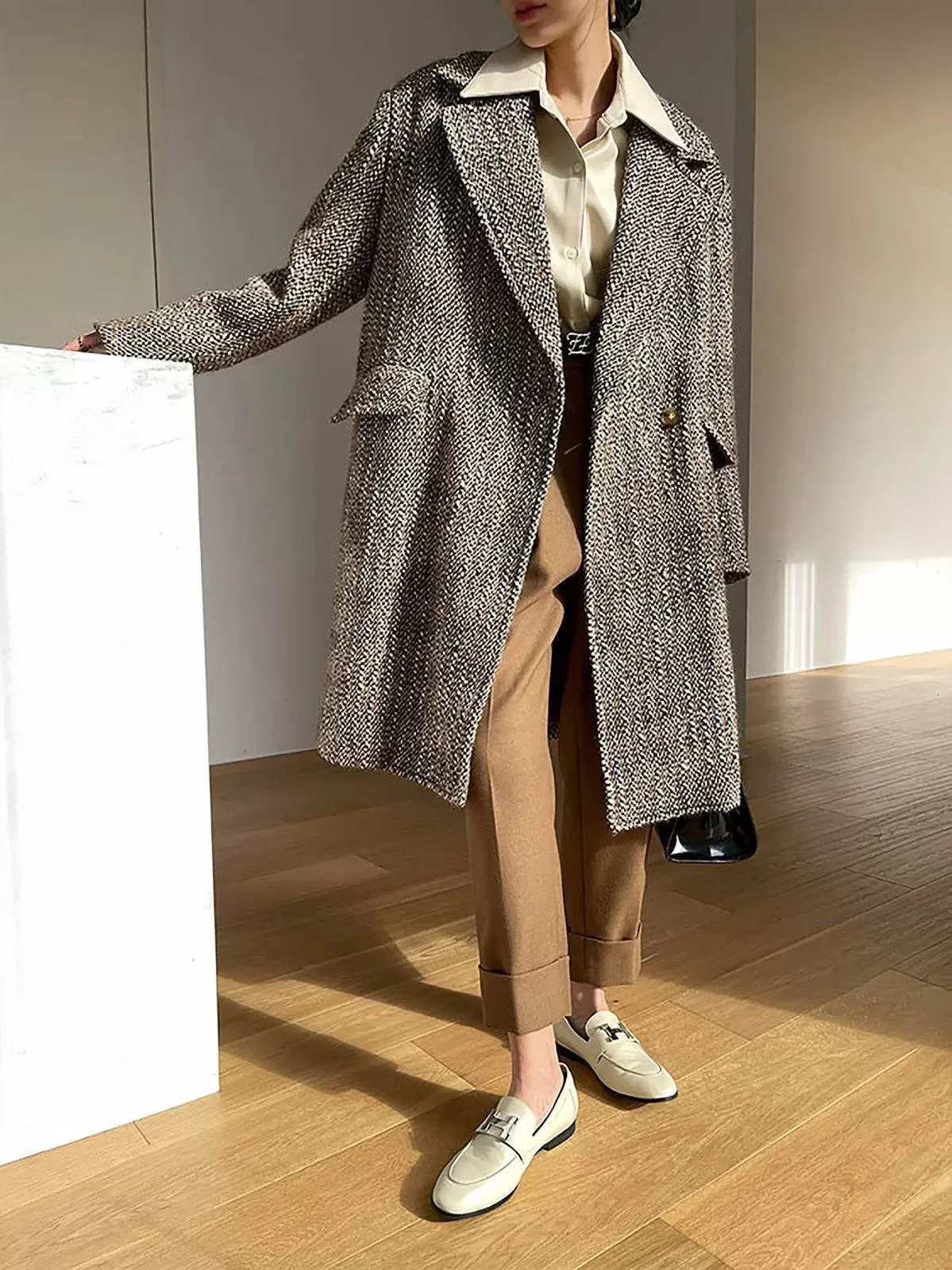 Women Wool Tweed Long Coat,Long Wool Coat,Oversize Wool Coat,Wool Trench Coat,Loose Wool Overcoat,Winter wool Coat,Tweed Overcoat,Wool Coat