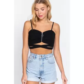 Zippered Cross Rib Knit Crop Cami